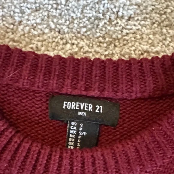 Forever 21 Men's Maroon and Mustard Patterned Crewneck Sweater - Picture 2 of 3